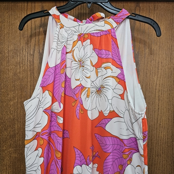 Betsy's Boutique Sketched Floral Halter Maxi Dress Orange Pink White Meduim - Picture 4 of 11